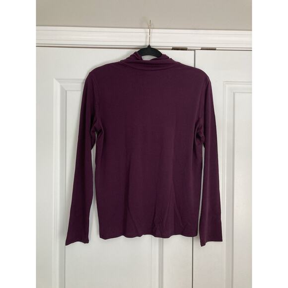 Eileen Fisher Stretch Silk Jersey Scrunch Neck Top Turtleneck Port Maroon Medium - Picture 7 of 9